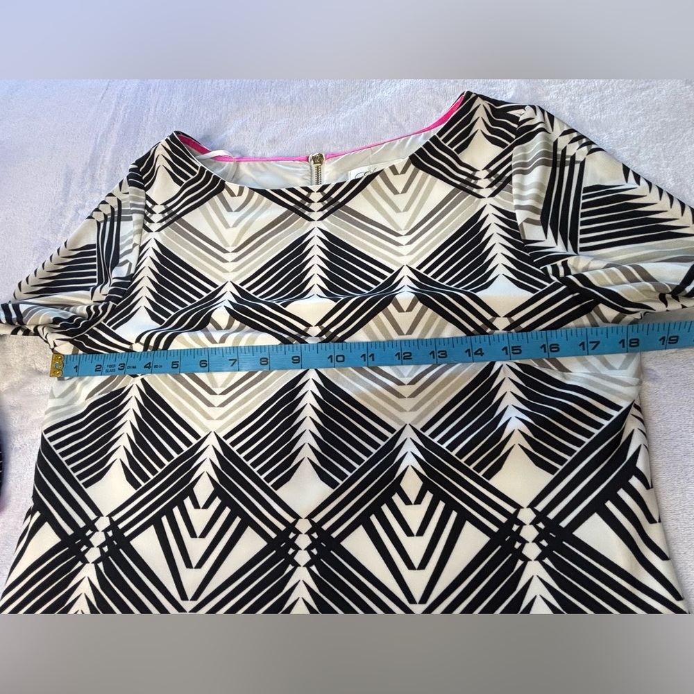 2590 - Eliza J Black and White Geometric Dress with Pink Trim NWT SIZE 8 - Picture 12 of 14
